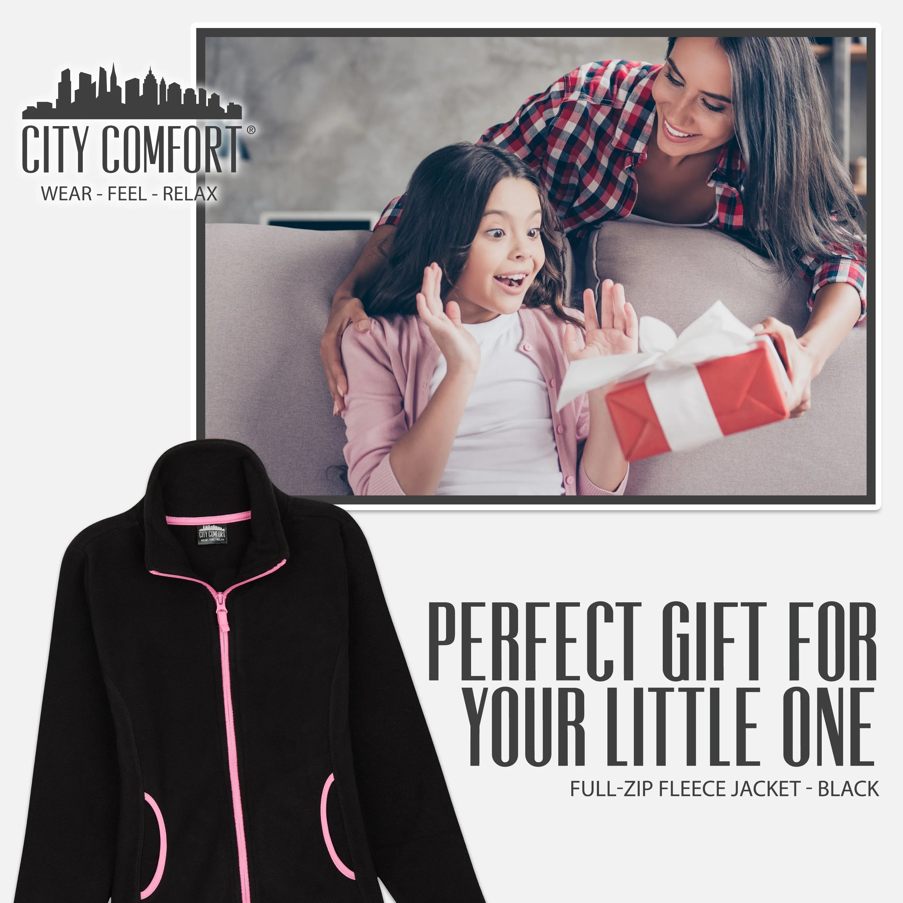 CityComfort Kids Fleece Jacket, Full-Zip Girls Polar Fleece Jacket Outdoors