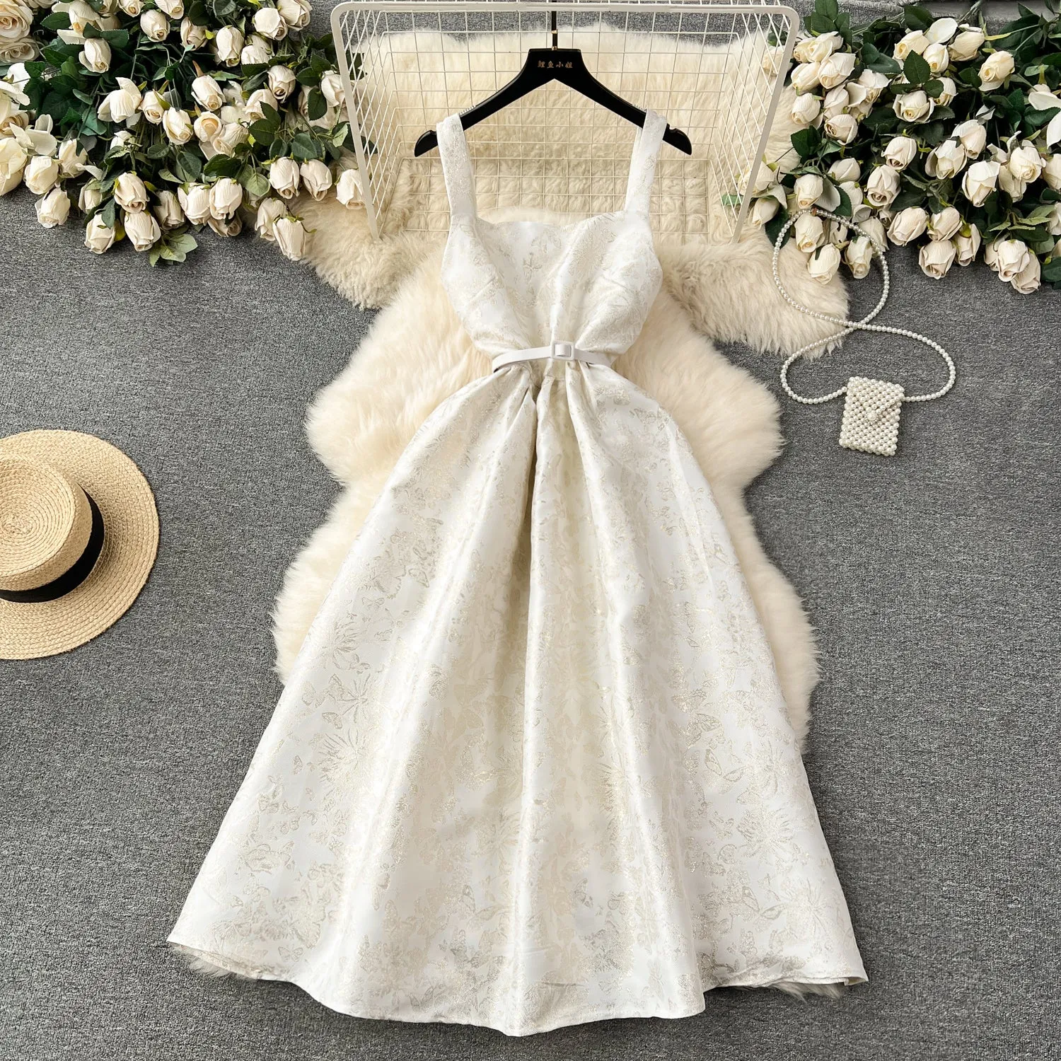 Courtly Floral Jacquard Slip Dress
