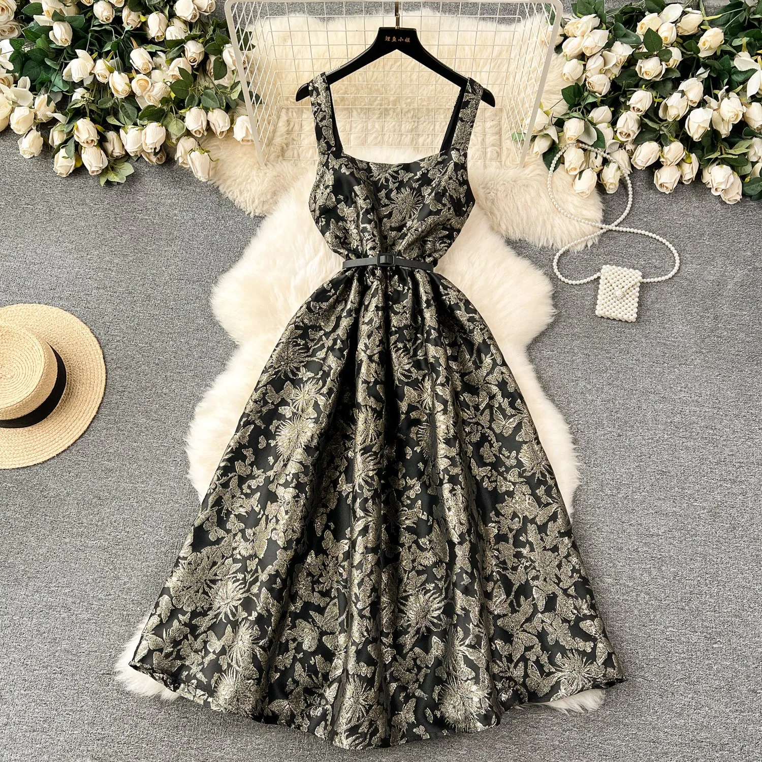 Courtly Floral Jacquard Slip Dress