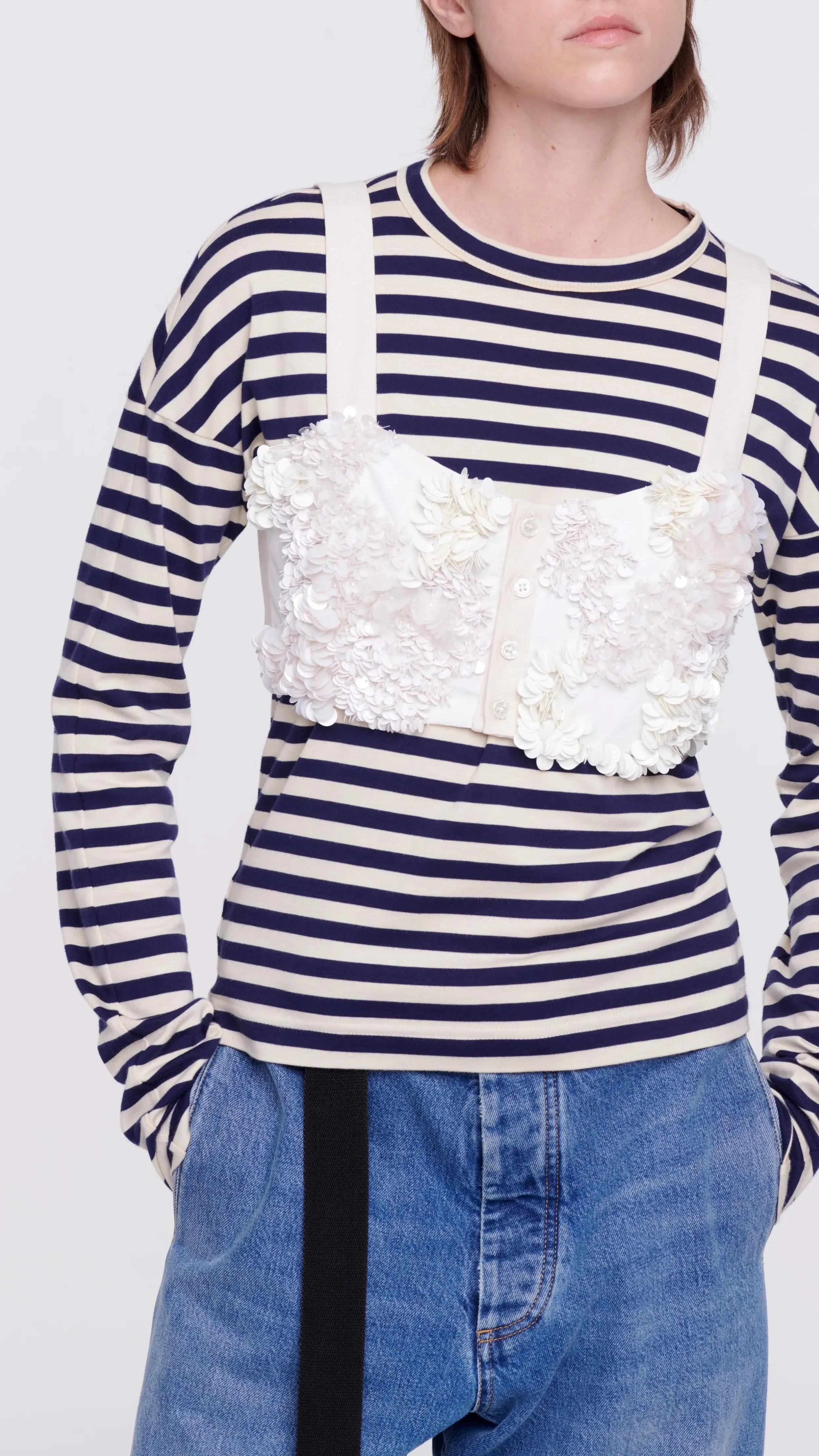 Cream Sequinned Corset Top
