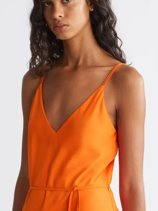 Crepe Belted Midi Slip Dress