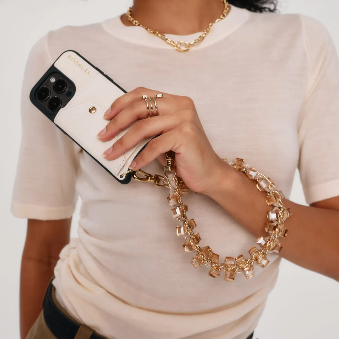 Crystal Wristlet Phone Case - Ivory/Gold