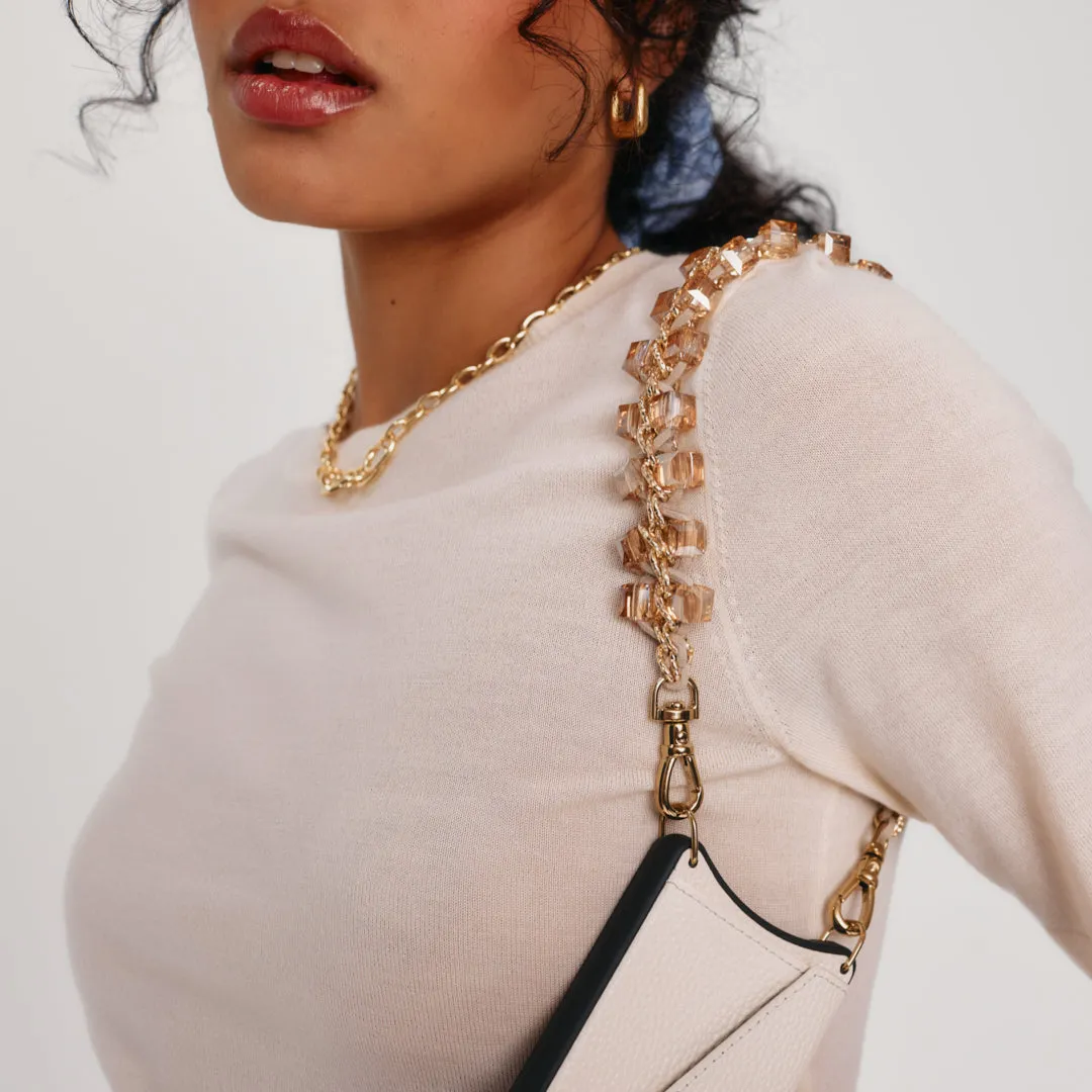 Crystal Wristlet Phone Case - Ivory/Gold