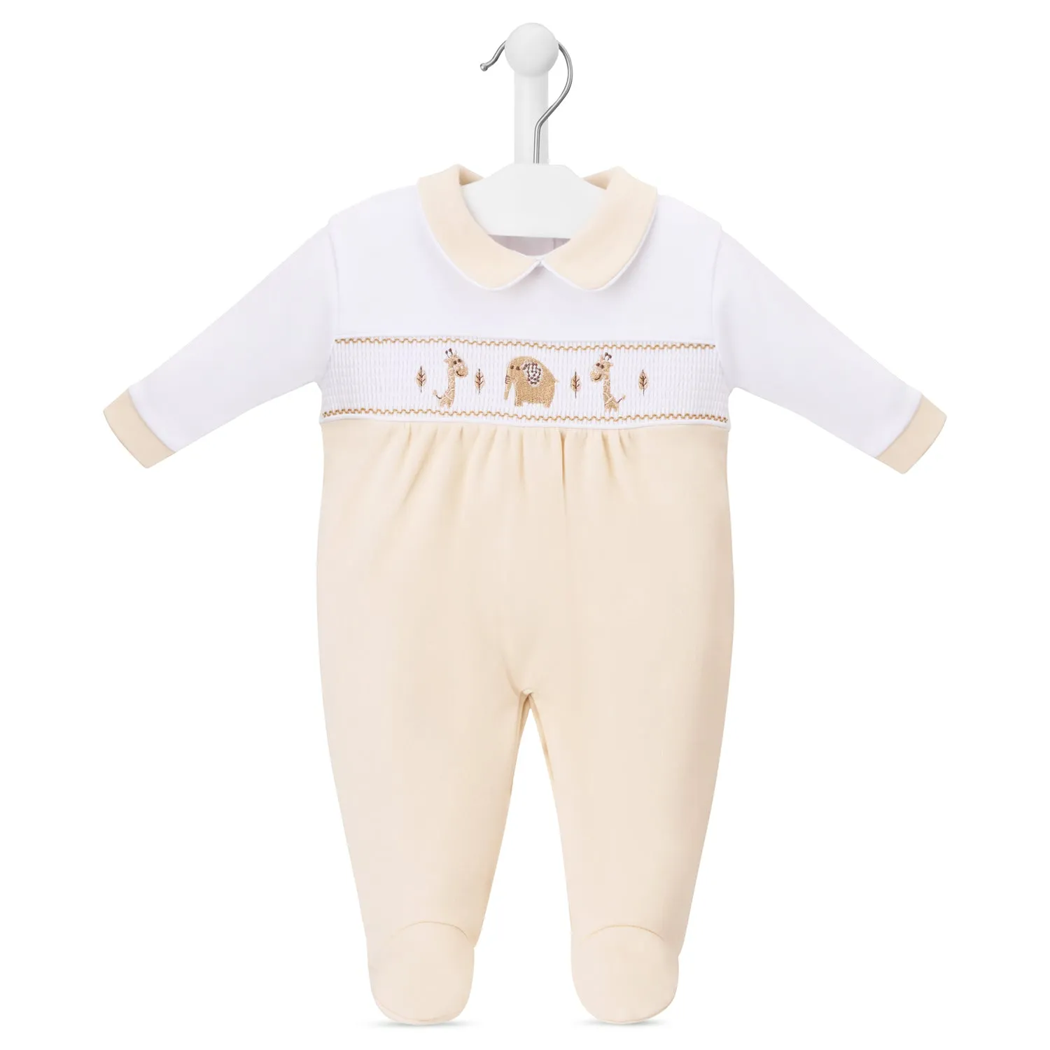 Dandelion Taupe Jungle Friends Smocked Sleepsuit
