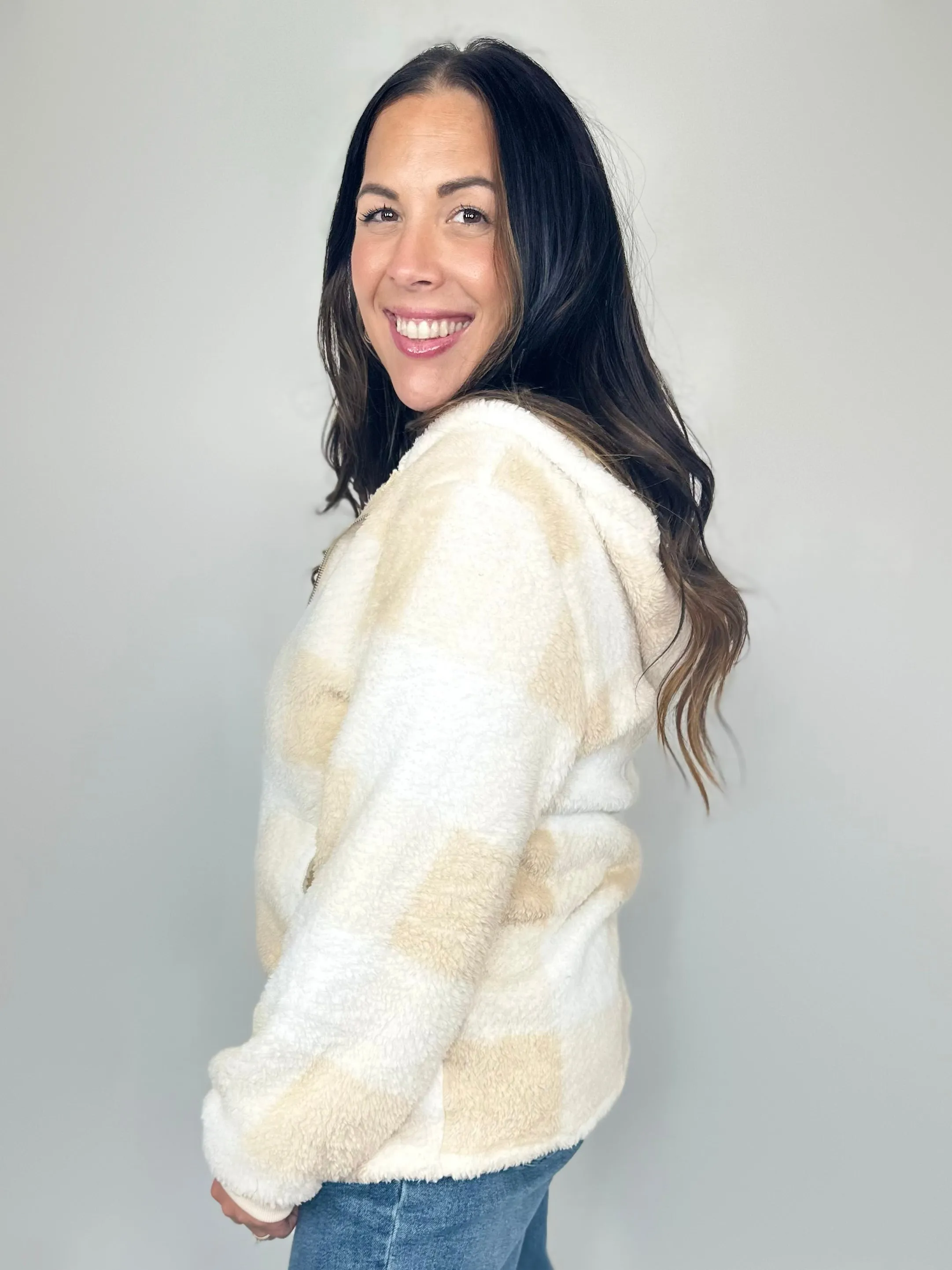 Double Take Full Size Plaid Long Sleeve Hooded Coat