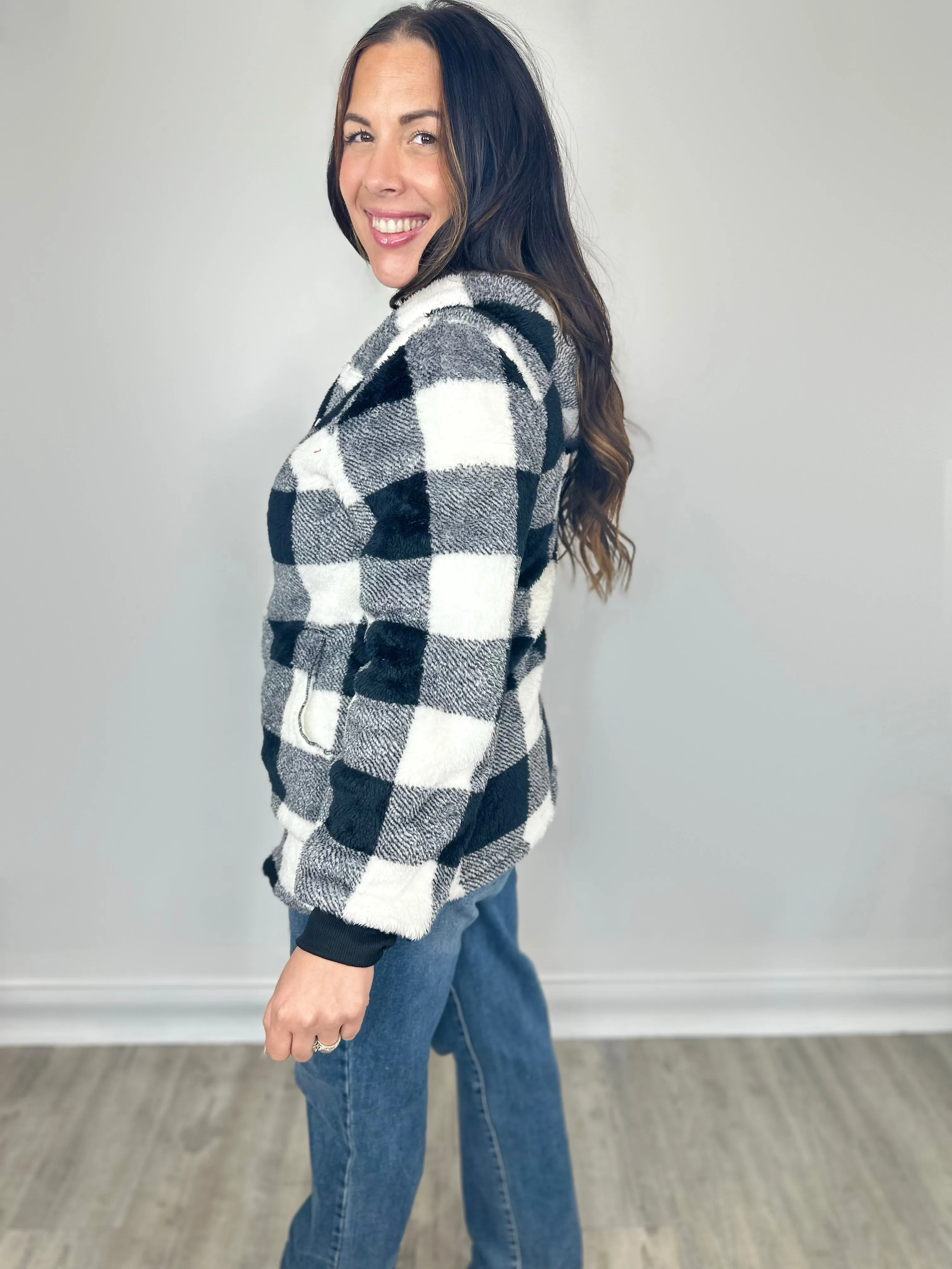 Double Take Full Size Plaid Long Sleeve Hooded Coat