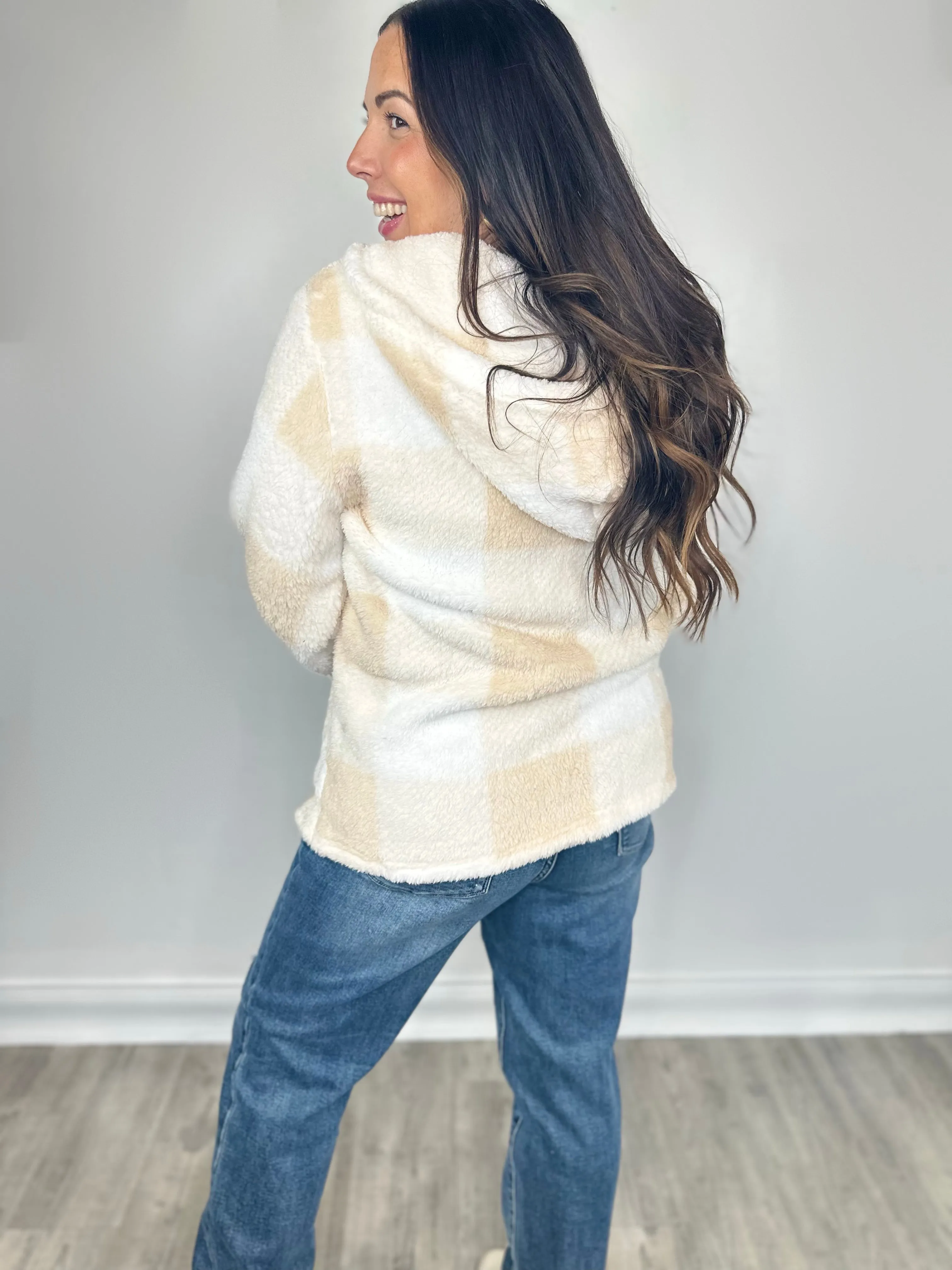 Double Take Full Size Plaid Long Sleeve Hooded Coat