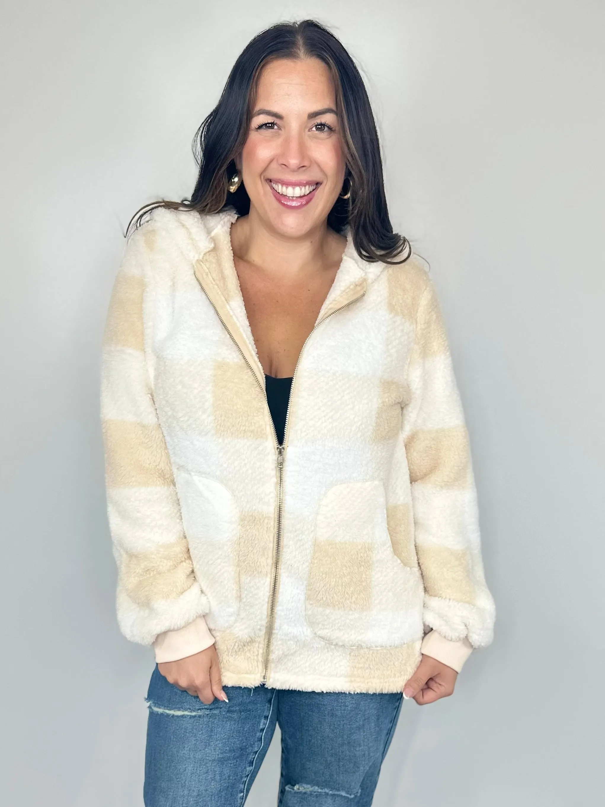 Double Take Full Size Plaid Long Sleeve Hooded Coat