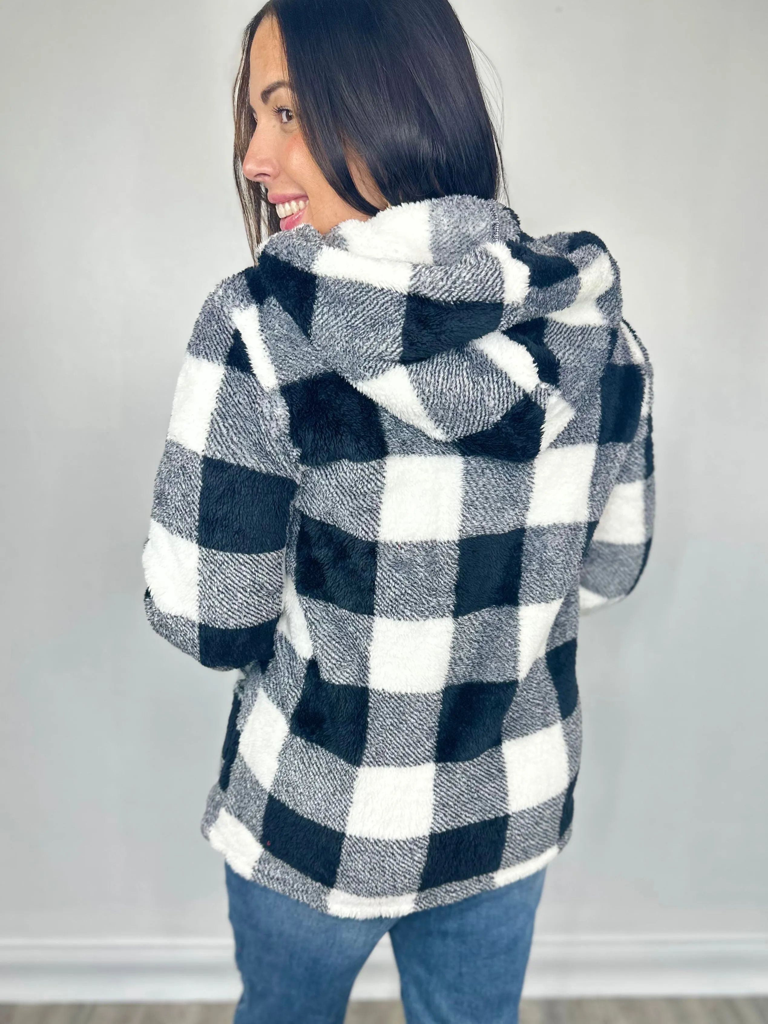 Double Take Full Size Plaid Long Sleeve Hooded Coat