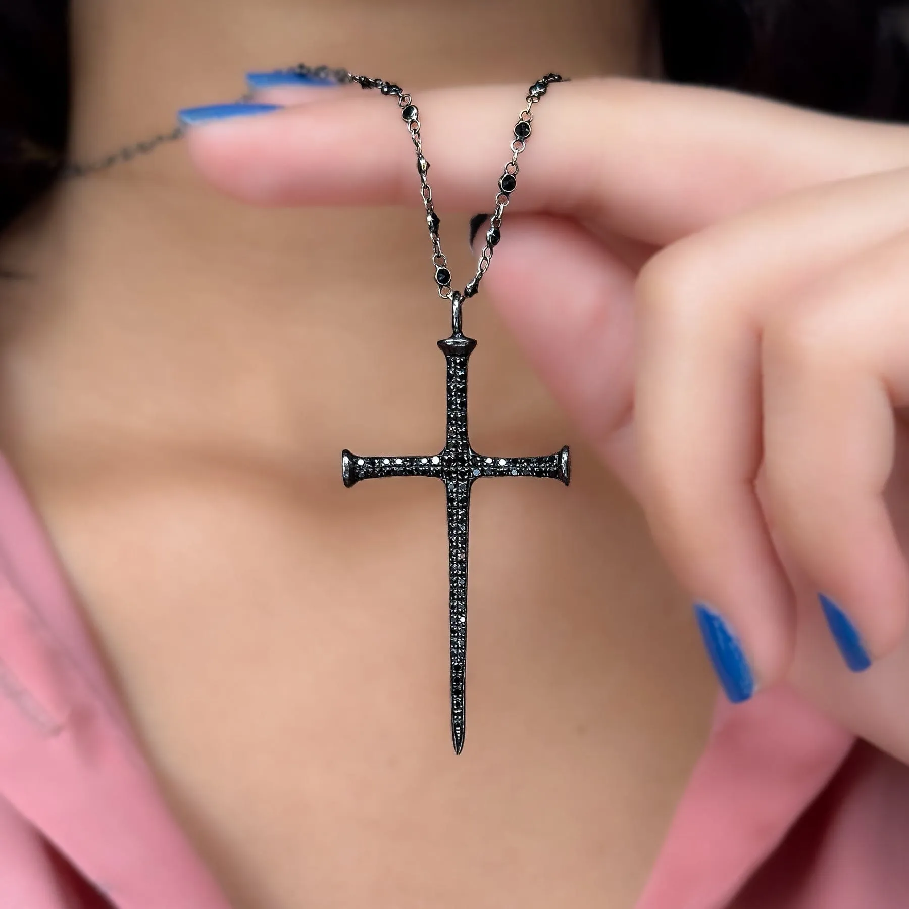 Edgy Diamond Cross Necklace