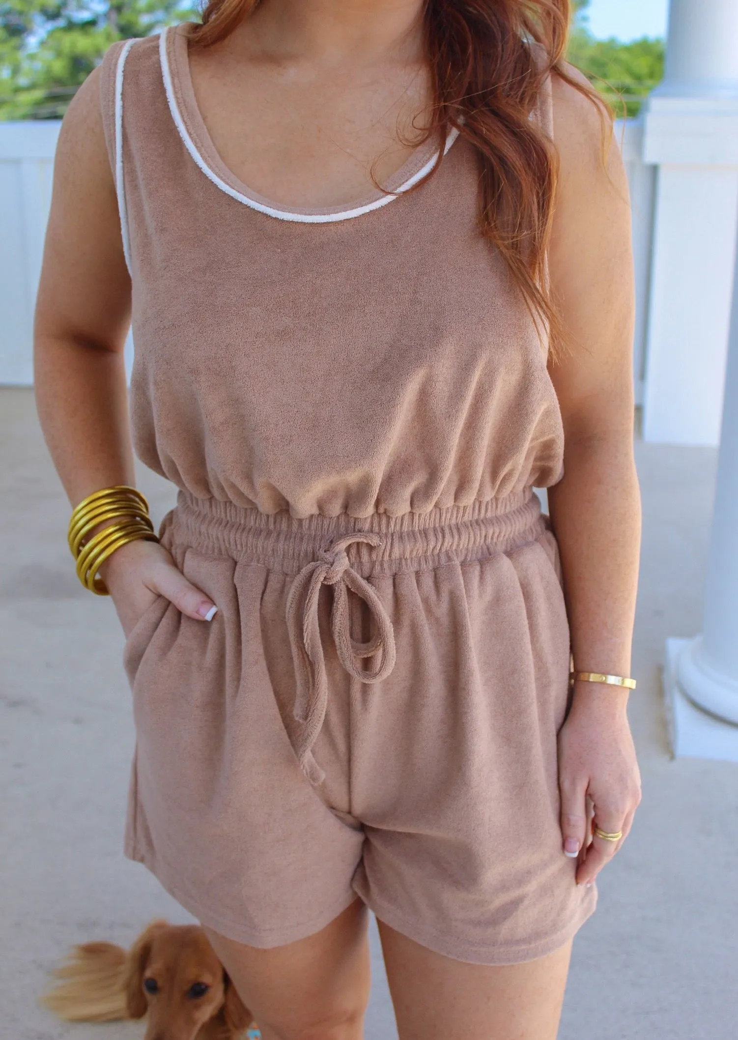 Endless Days Terrycloth Romper- Taupe