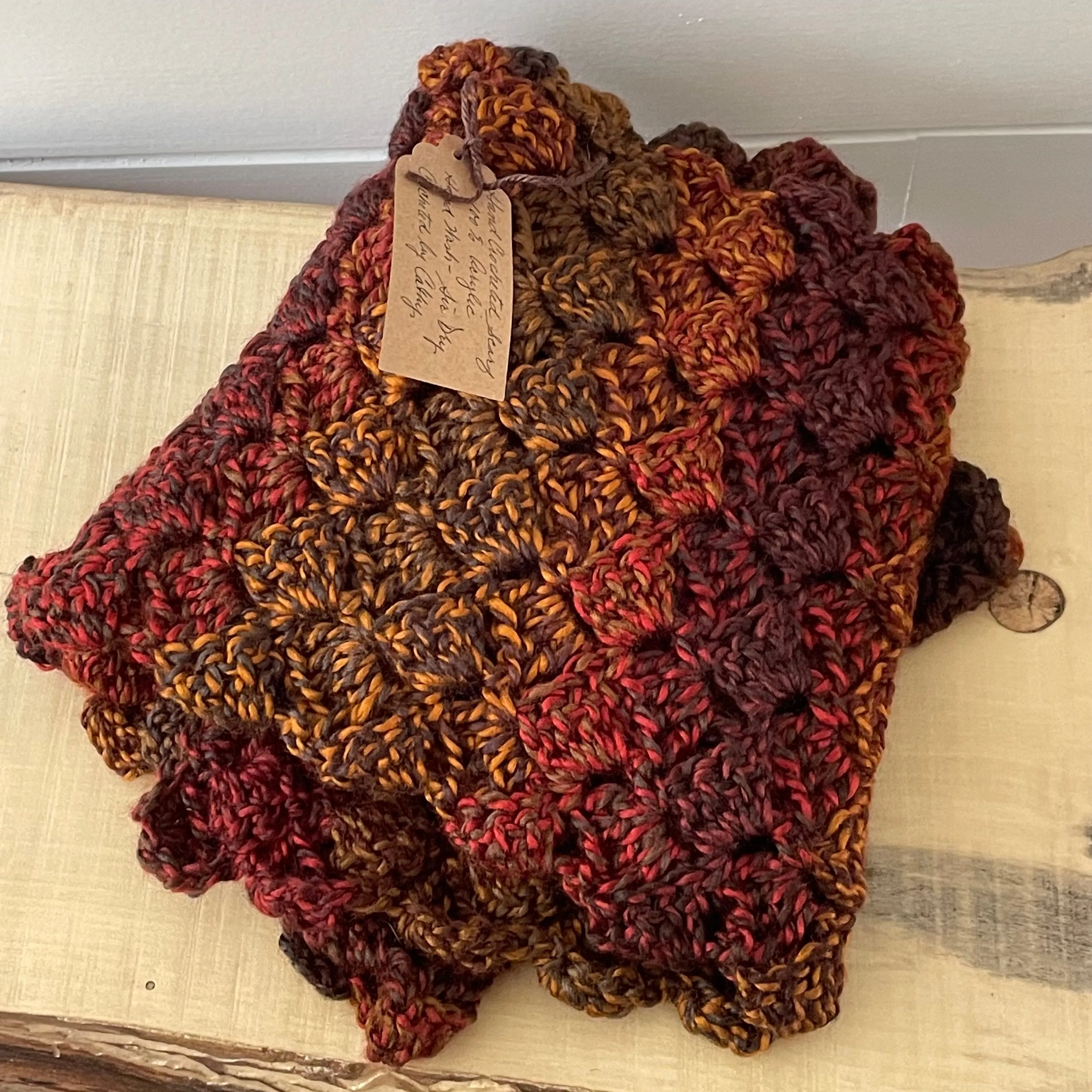 Extra Soft Autumn Marble Long Scarf Hand Crochet Knit Unisex Men Women Retro Vintage Style Red Orange Brown Copper Handmade Gift Accessory