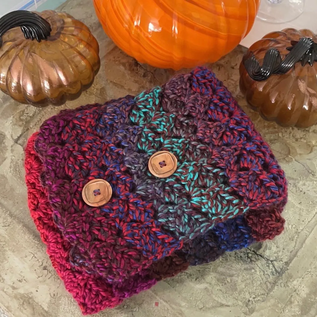 Extra Soft Marbled Gemstone Long Scarf With Buttons Hand Crochet Knit Unisex Men Women Red Blue Pink Purple Handmade Gift Accessory