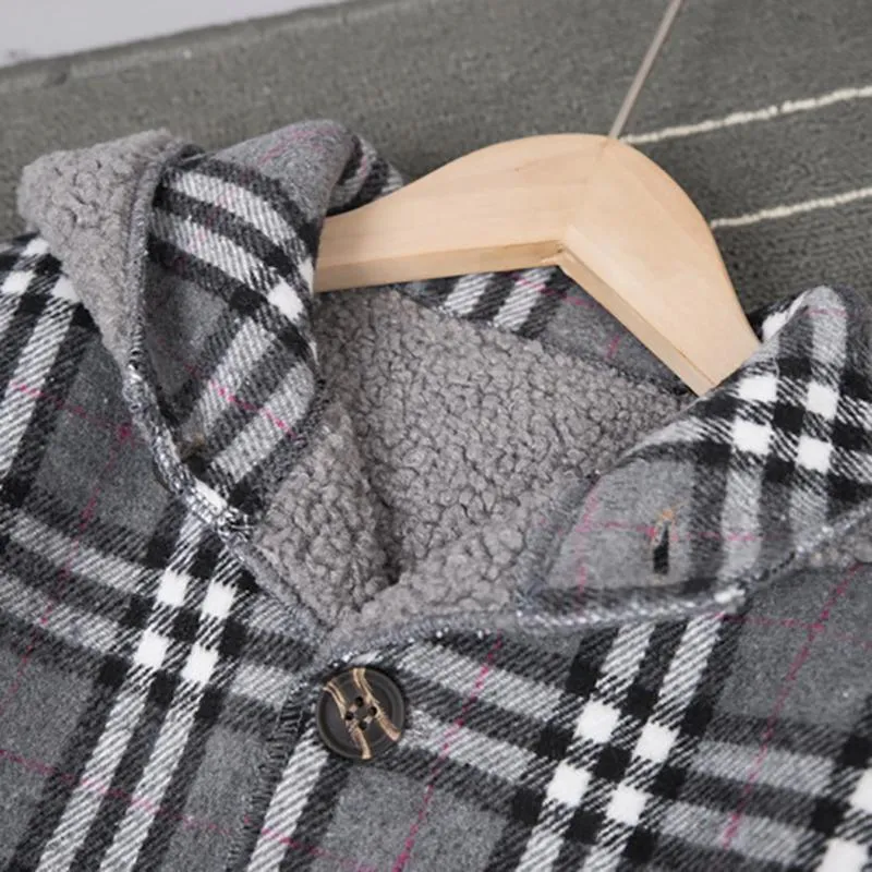 Extra Thick Plaid Duffle Coat Trench for Children Boy