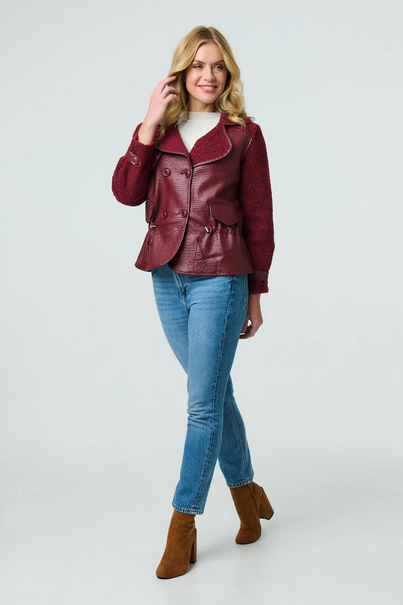 Faux Leather Fleece Lined Jacket