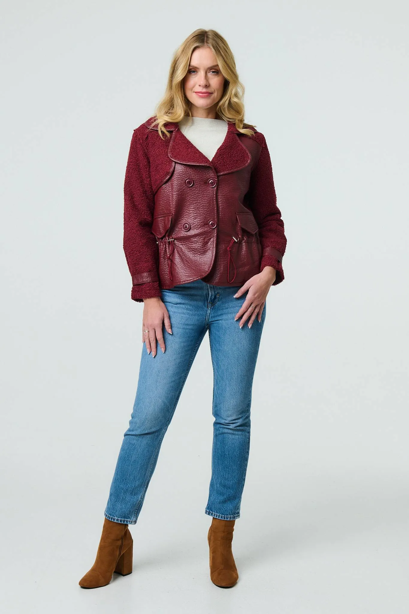 Faux Leather Fleece Lined Jacket