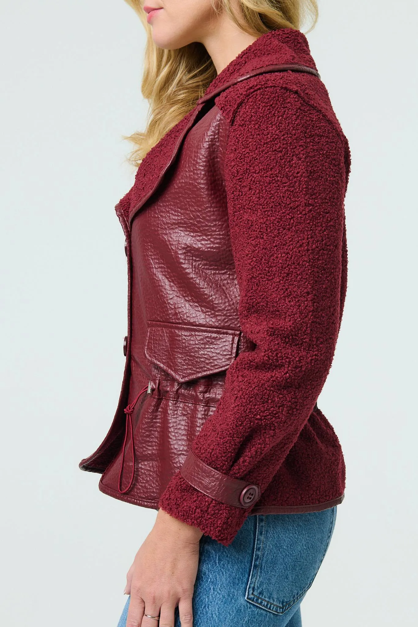 Faux Leather Fleece Lined Jacket