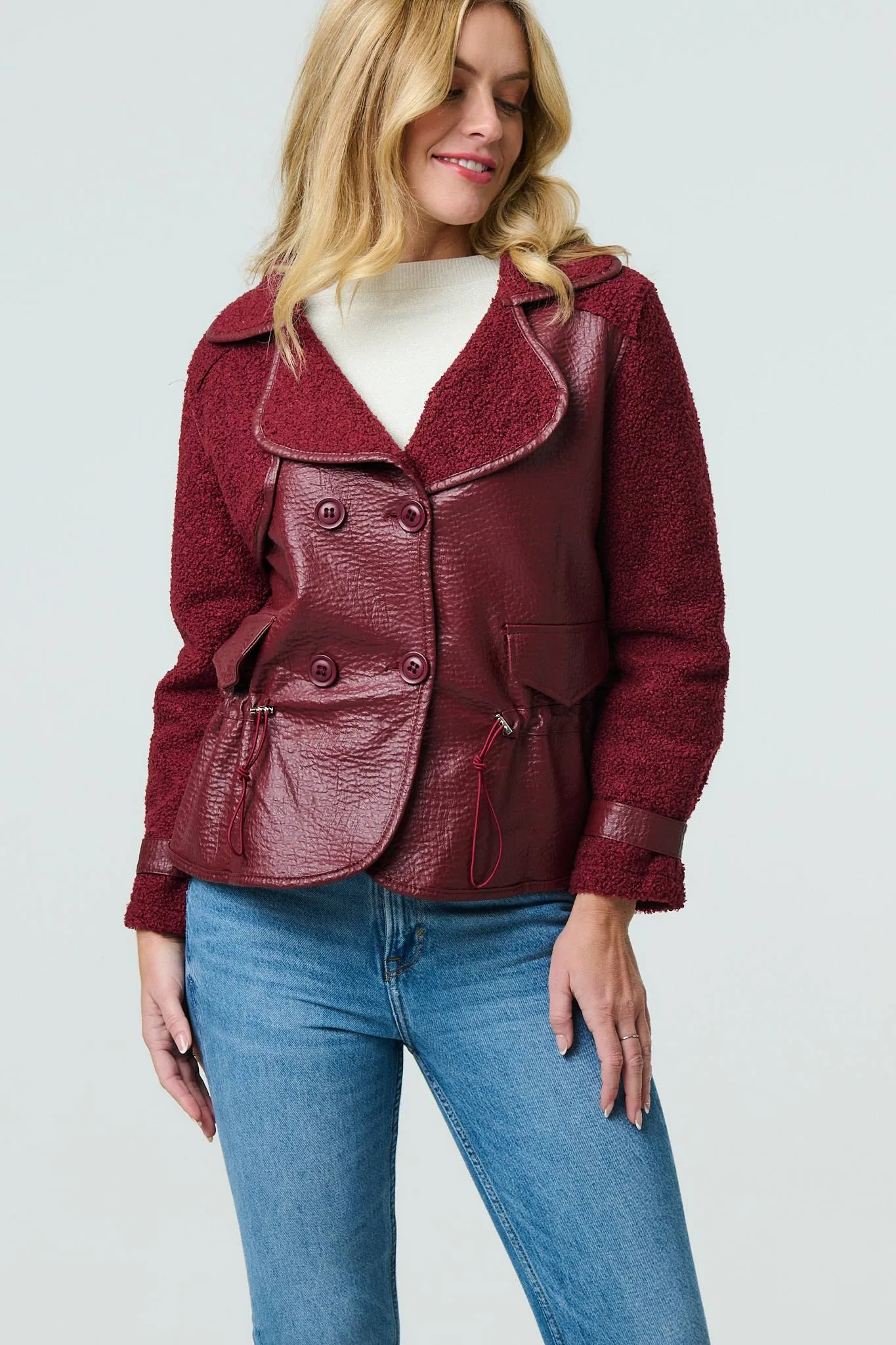 Faux Leather Fleece Lined Jacket
