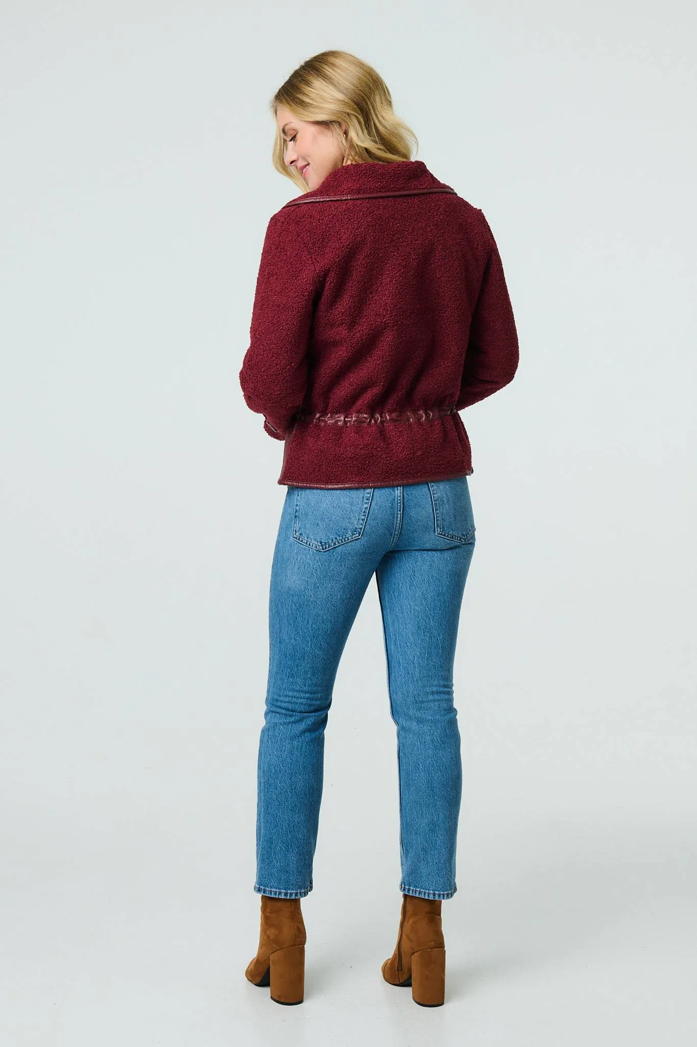 Faux Leather Fleece Lined Jacket