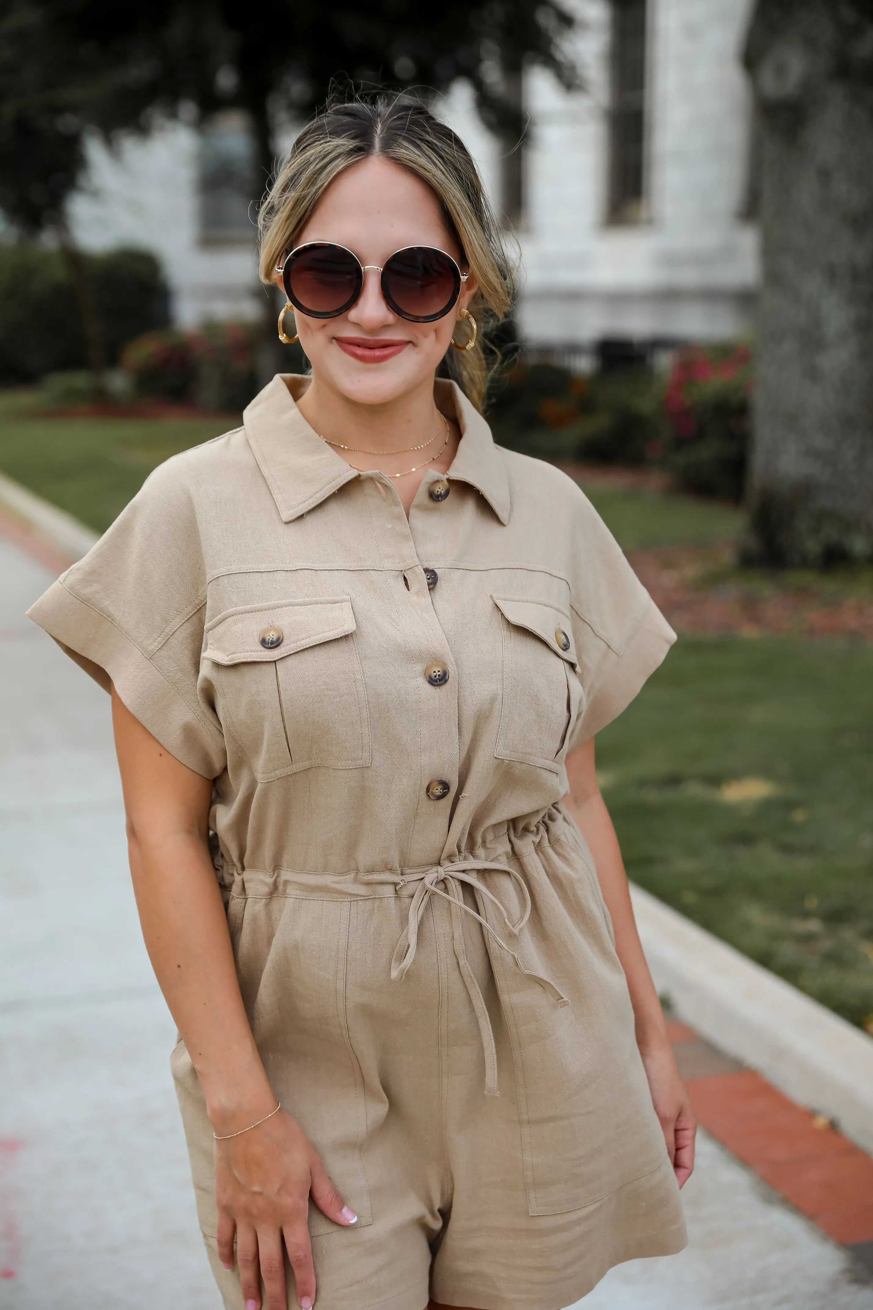 FINAL SALE - Upscale Confidence Taupe Romper