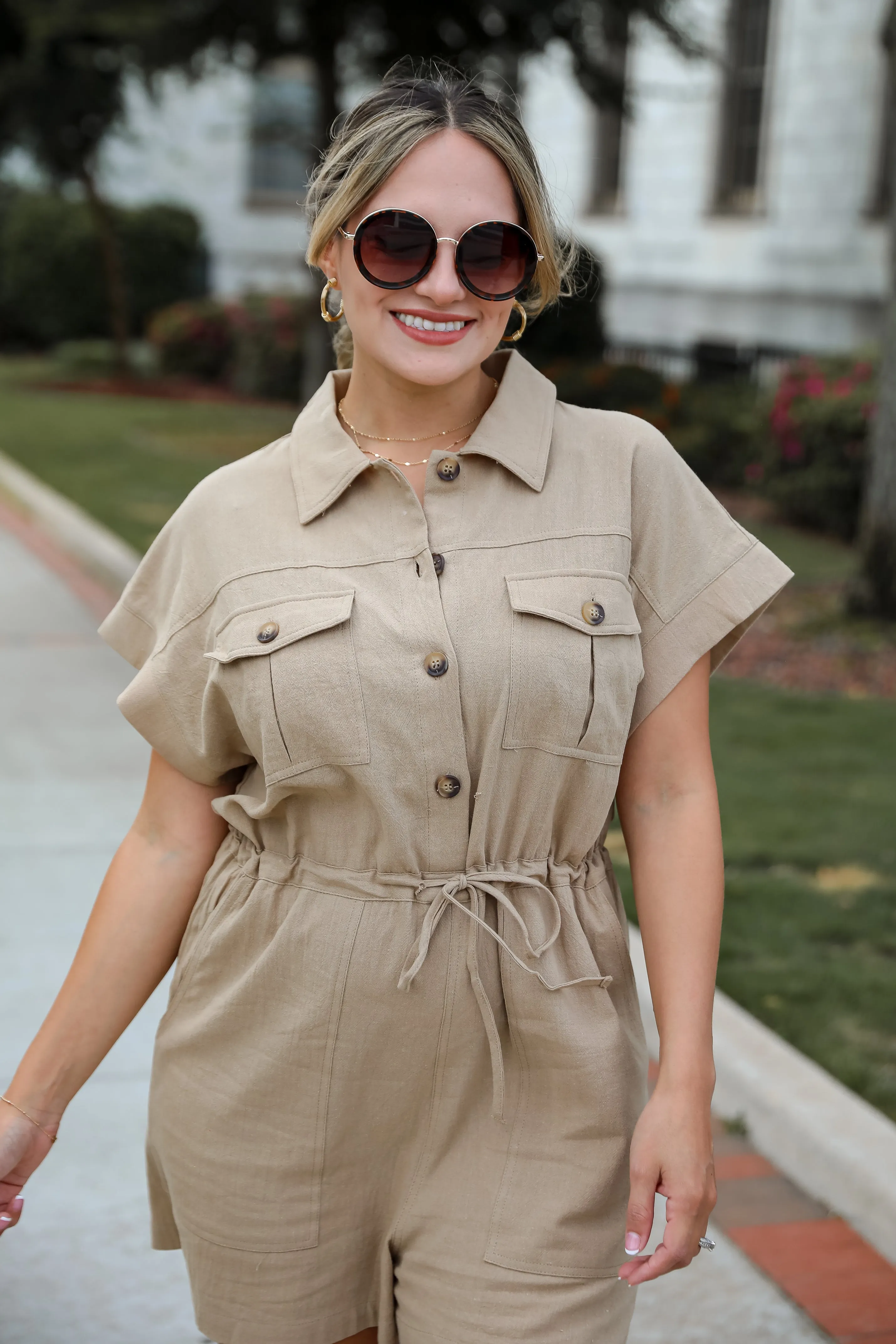 FINAL SALE - Upscale Confidence Taupe Romper