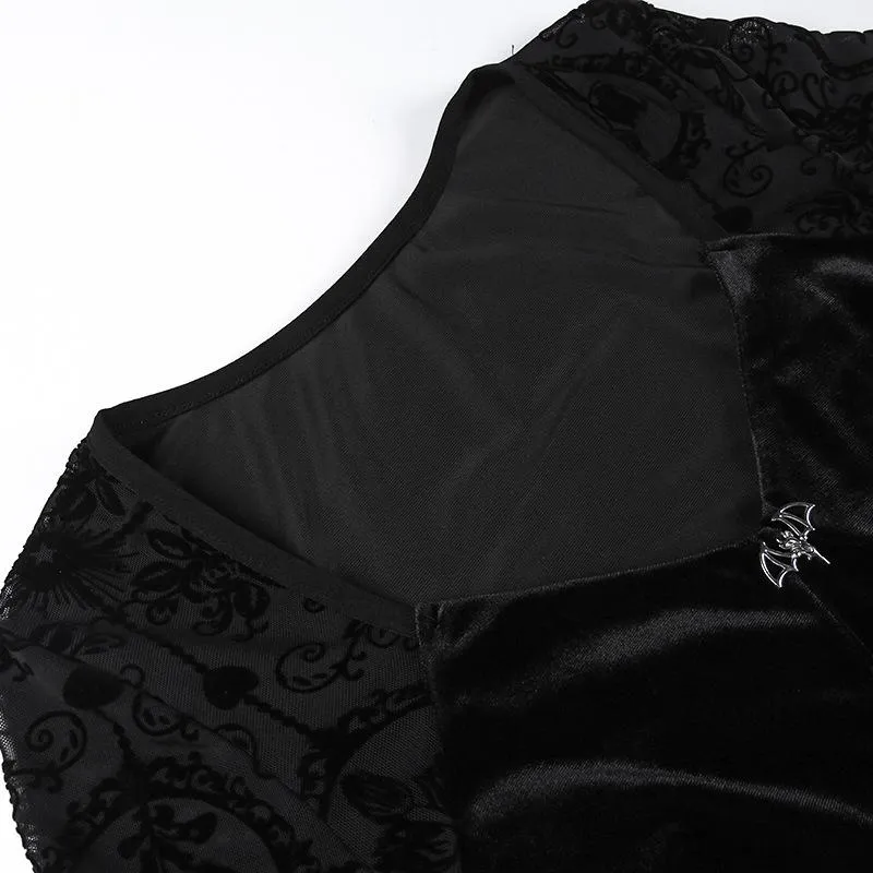 Flared sleeve velvet lace up solid patchwork mini dress goth Alternative Darkwave Fashion victorian goth fashion goth Emo Darkwave Fashion