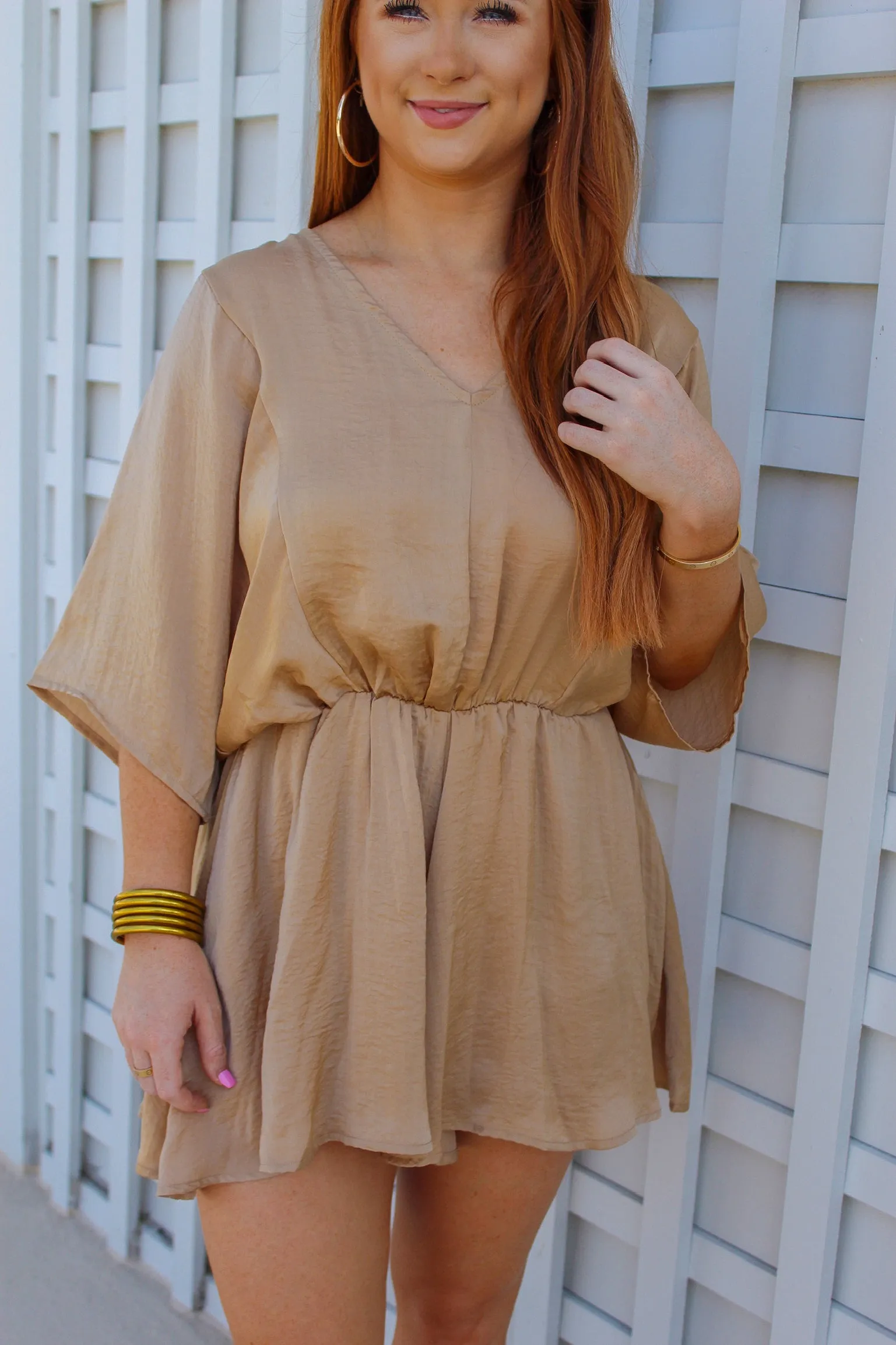 Frankie Kimono Sleeve Romper- Taupe