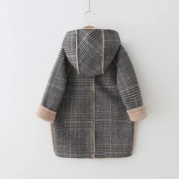 Girl Check Hooded Winter Coat