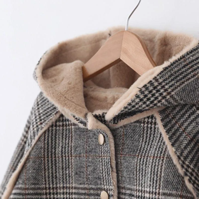Girl Check Hooded Winter Coat