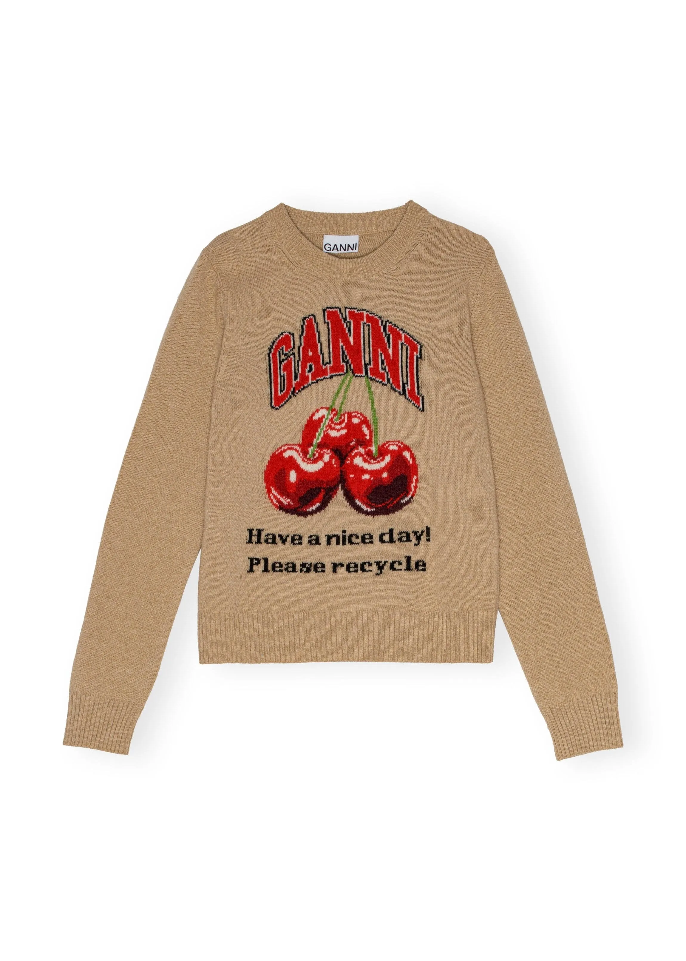 Graphic Wool Mix Cherry Crewneck / Safari
