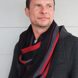 Handwoven Scarf - Dapper - Red, Charcoal   Black
