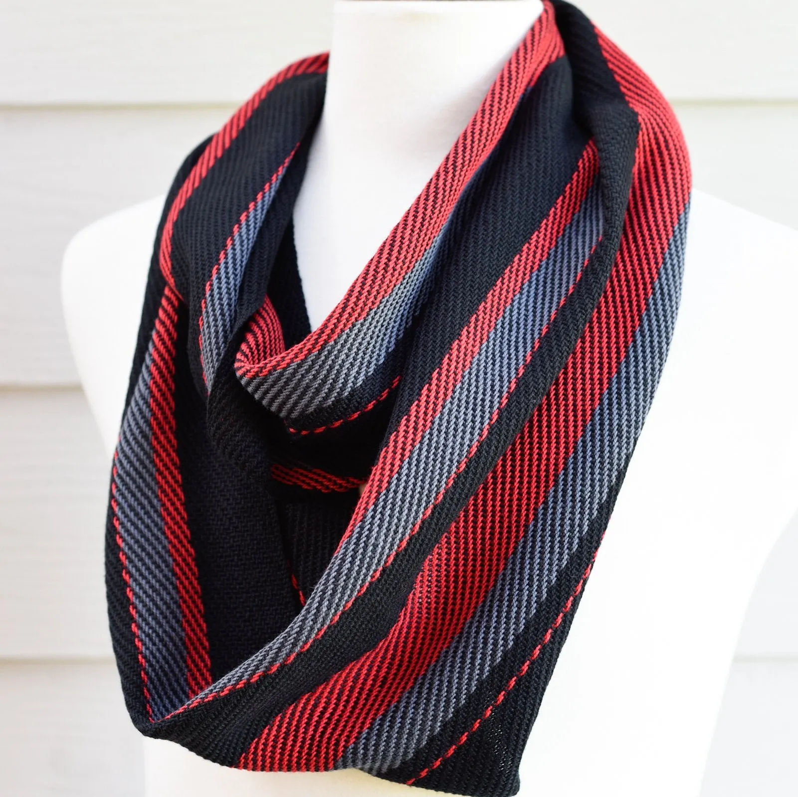Handwoven Scarf - Dapper - Red, Charcoal   Black