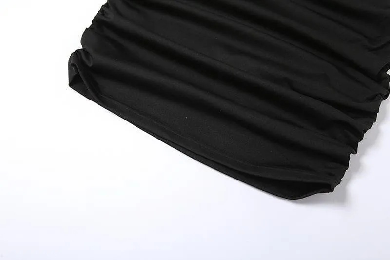 Hollow out ruched solid tube dress
