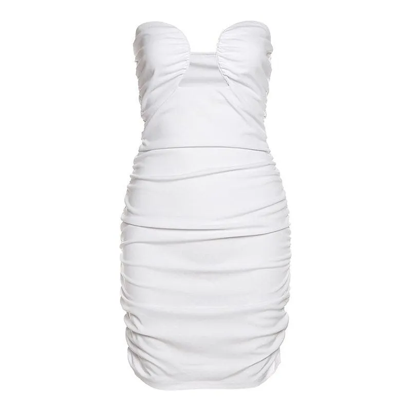 Hollow out ruched solid tube dress