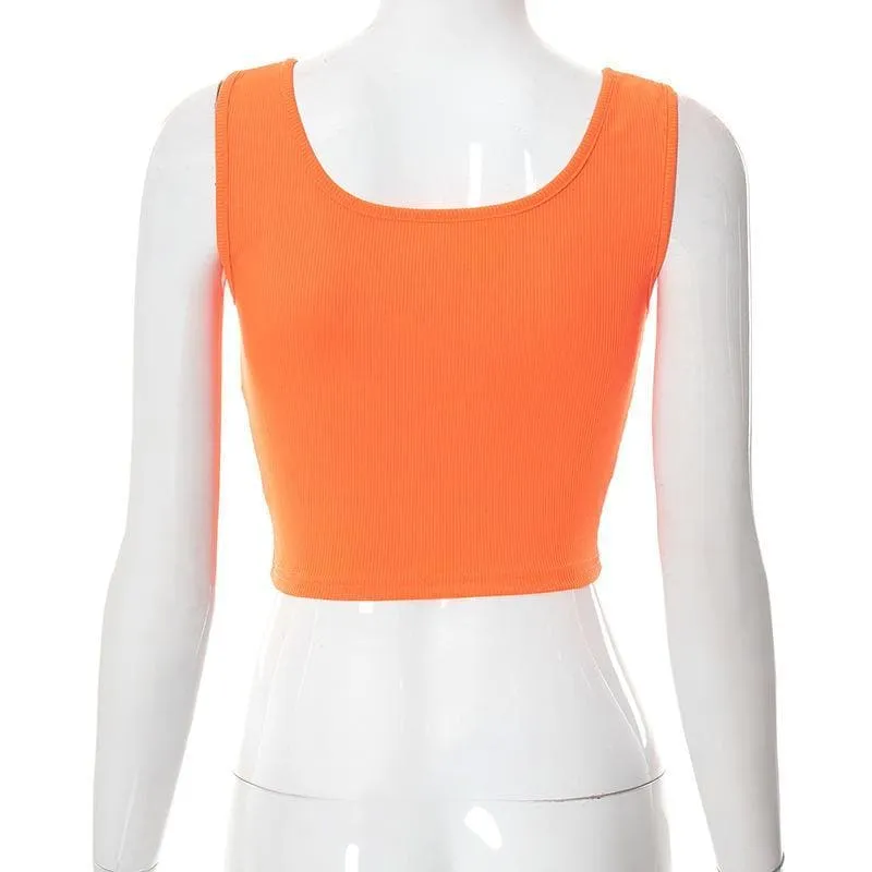 Hollow out sleeveless ribbed solid crop cut out top