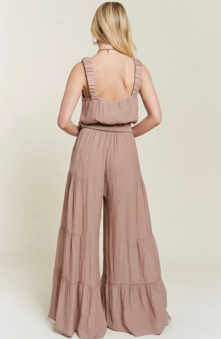 JBJ Tiered Jumpsuit-Taupe