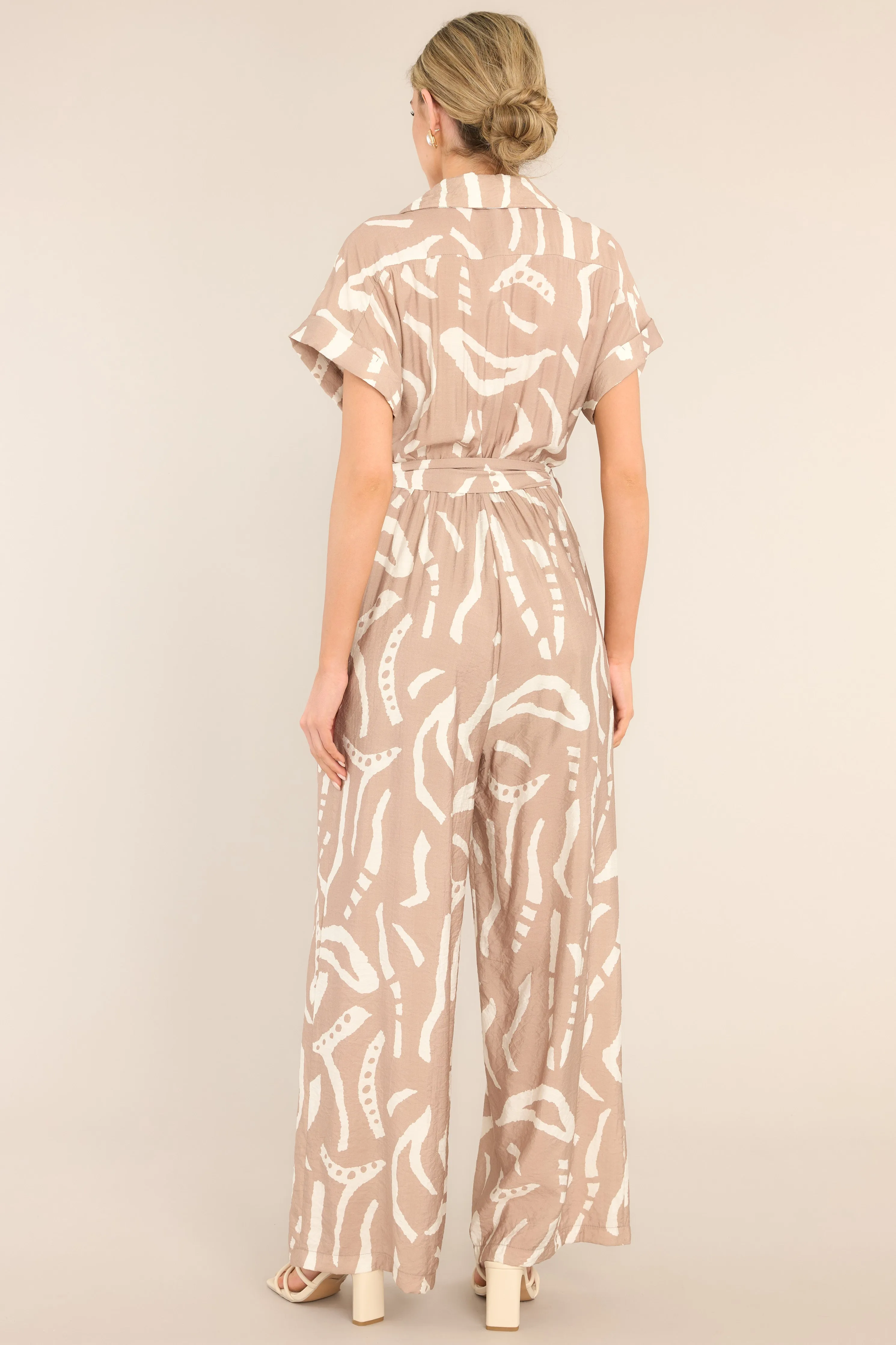 Living In Harmony Taupe Button Front Jumpsuit