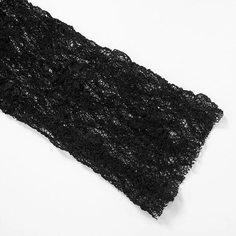 Long sleeve crewneck stitch lace see through top