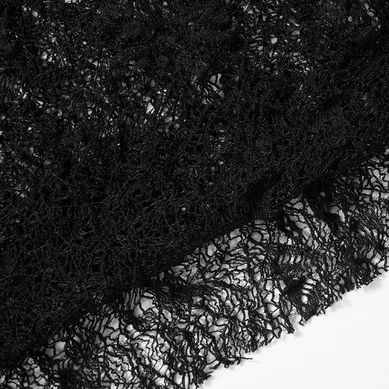Long sleeve crewneck stitch lace see through top