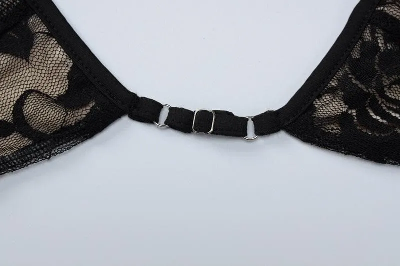 Long sleeve hollow out contrast lace 2 piece cut out top