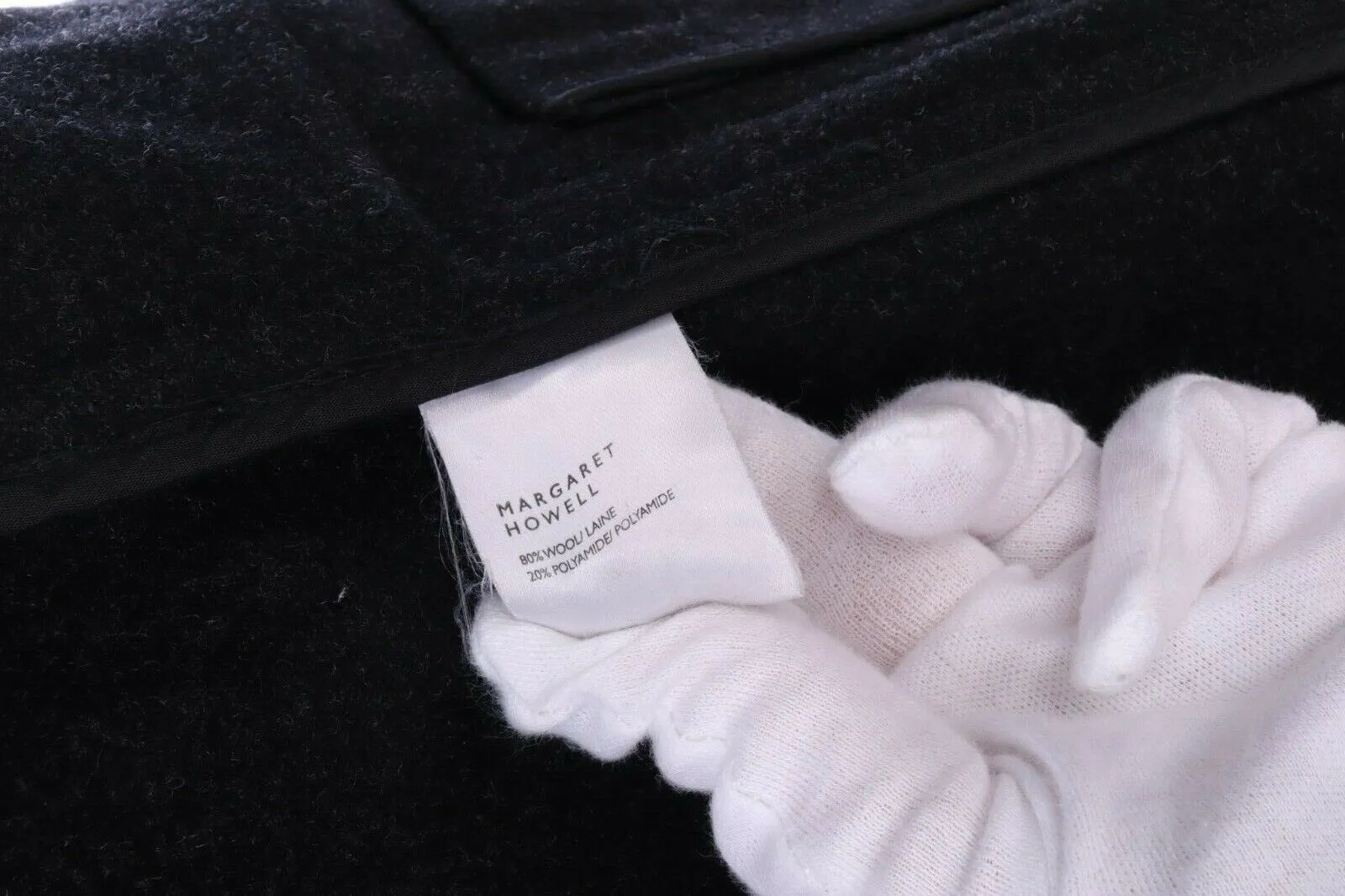 MARGARET HOWELL Black Wool Blend Hooded Duffle Coat Size S