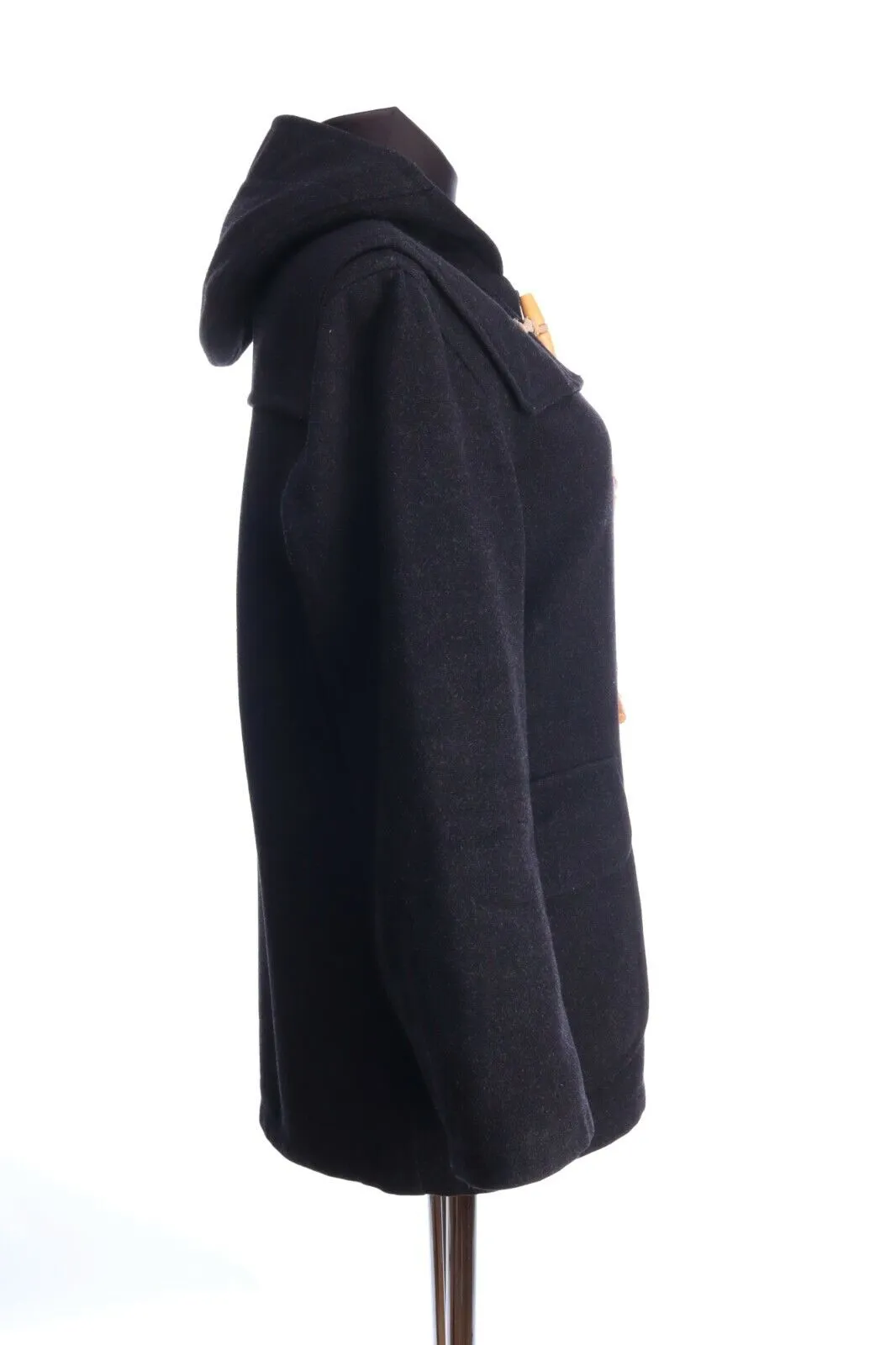 MARGARET HOWELL Black Wool Blend Hooded Duffle Coat Size S