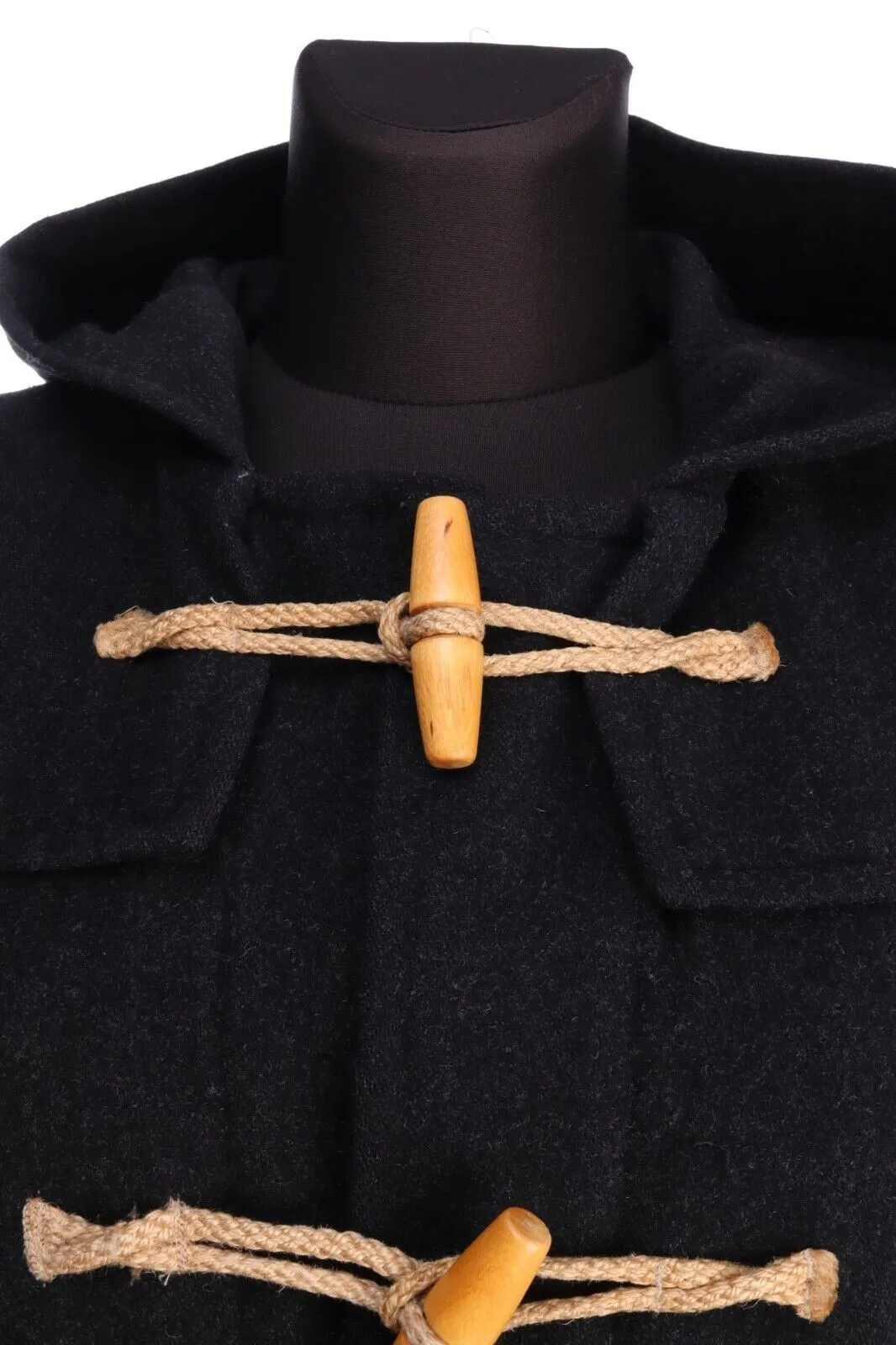 MARGARET HOWELL Black Wool Blend Hooded Duffle Coat Size S