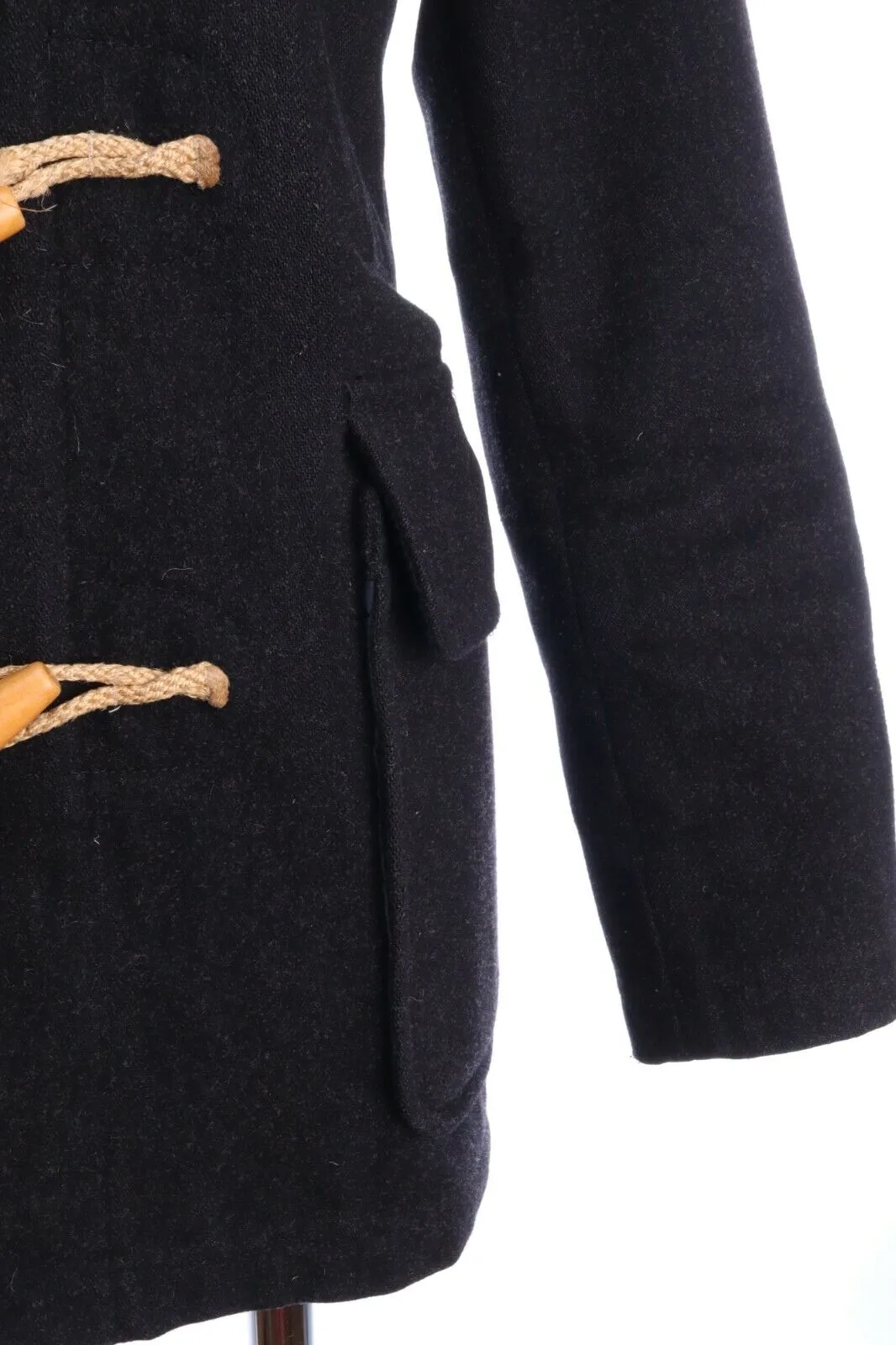 MARGARET HOWELL Black Wool Blend Hooded Duffle Coat Size S