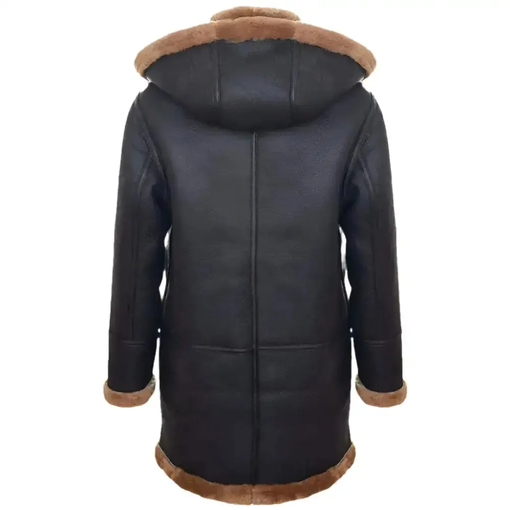 Men's Classic Genuine Shearling Sheepskin Duffle Coat