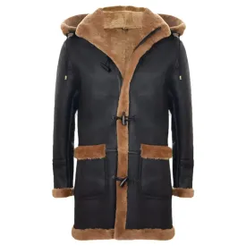 Men's Classic Genuine Shearling Sheepskin Duffle Coat
