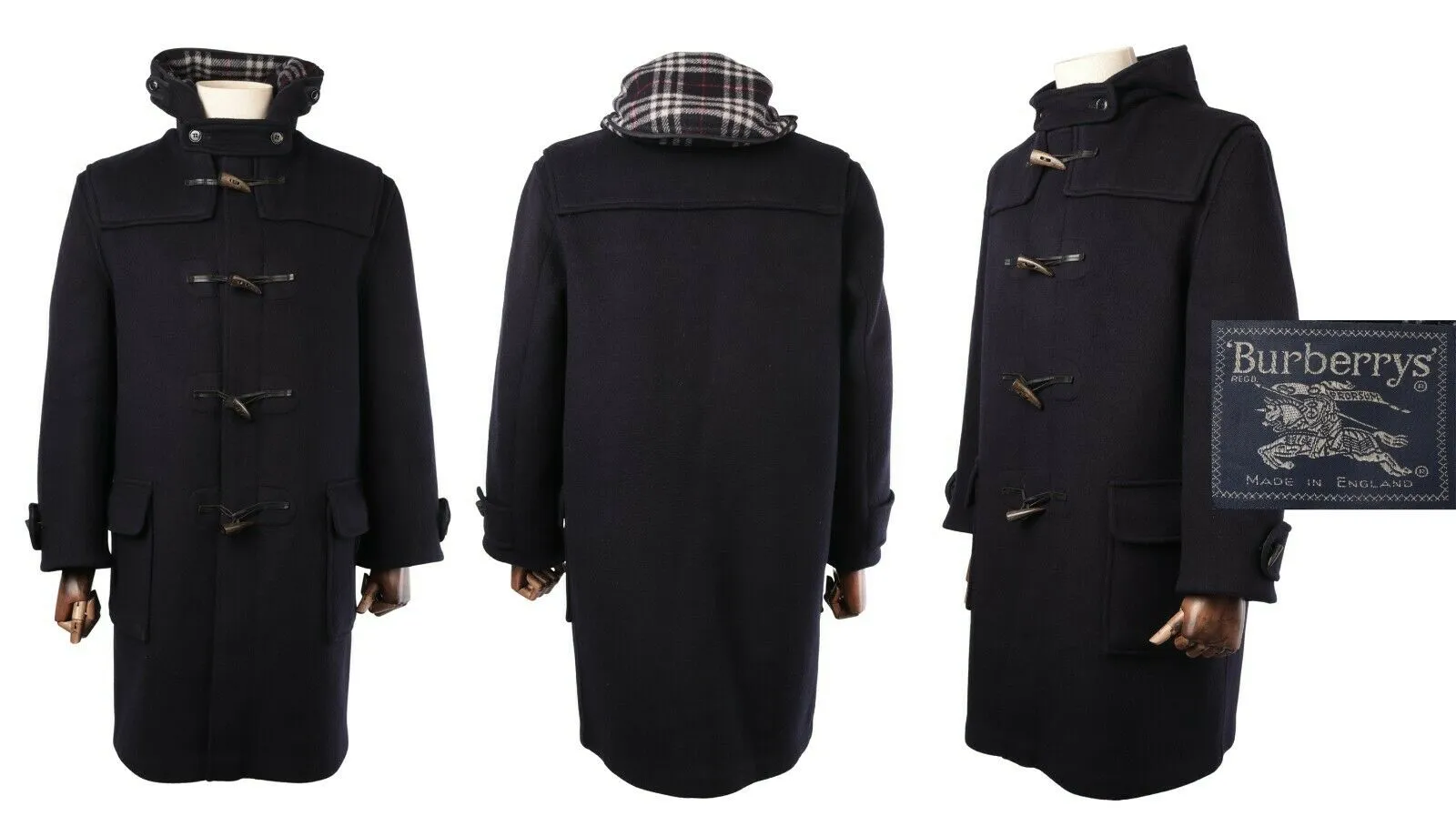 Men's Vintage BURBERRYS Navy Wool Duffle Coat Size EU 50 / 40 UK