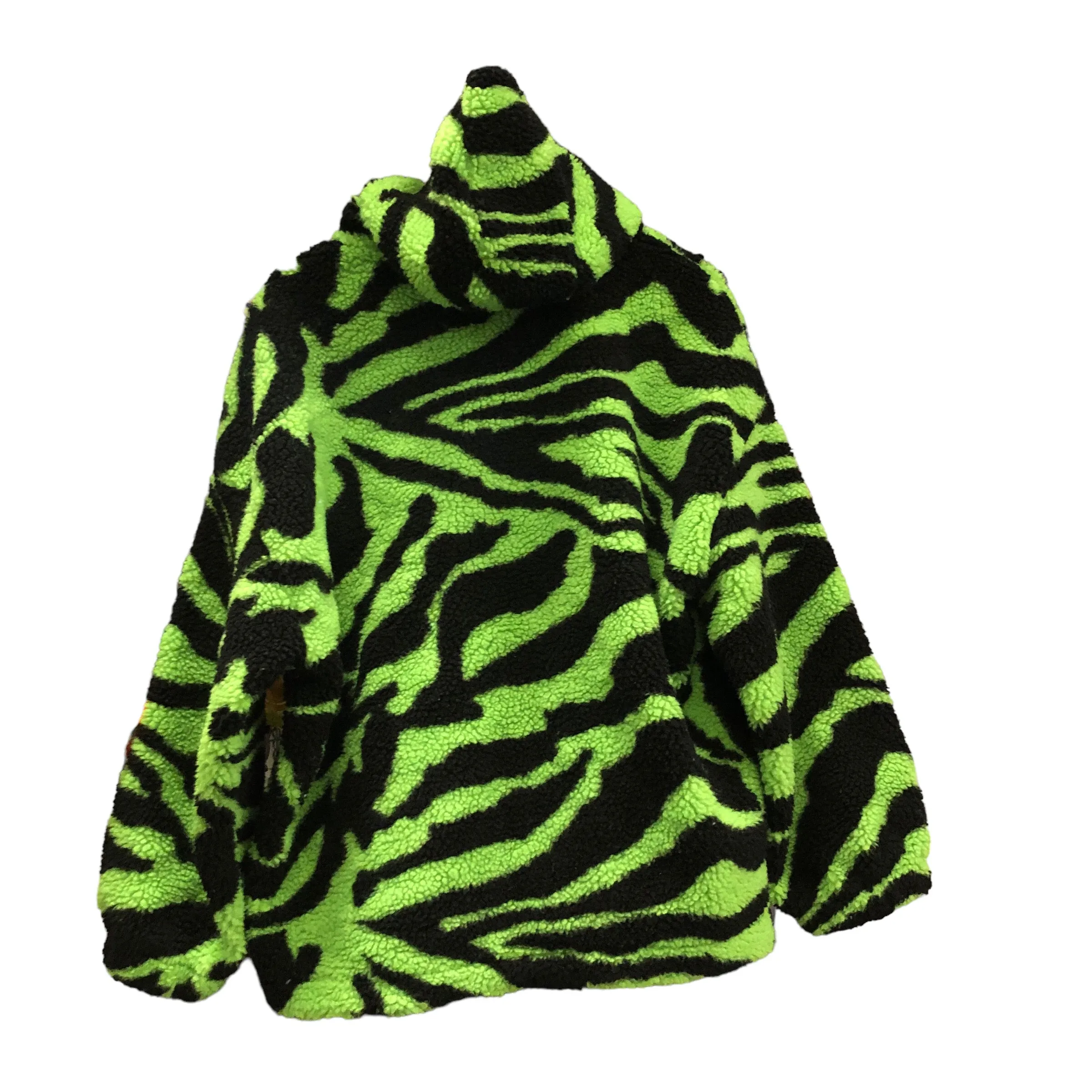 Neon Zebra Patterned Fleece Hoodie Jacket