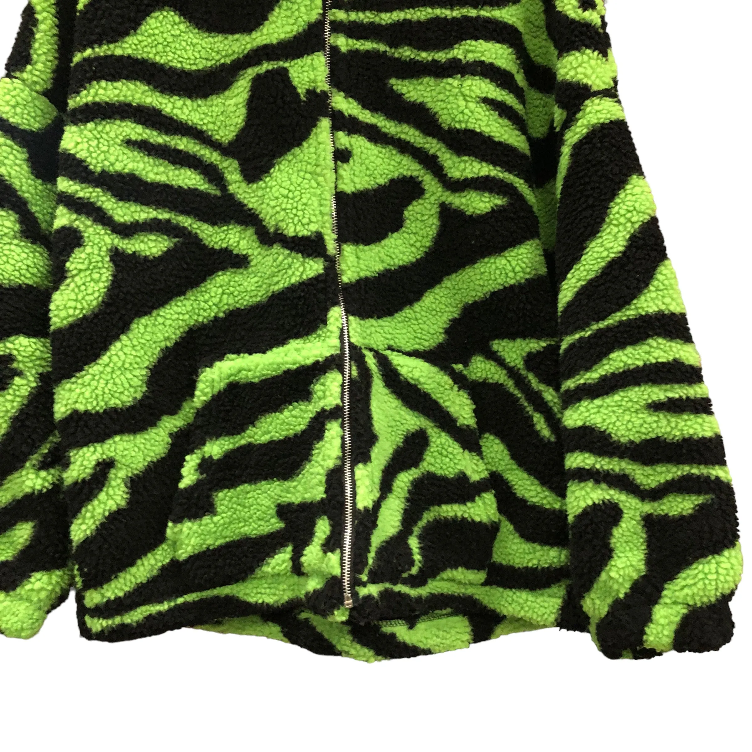 Neon Zebra Patterned Fleece Hoodie Jacket