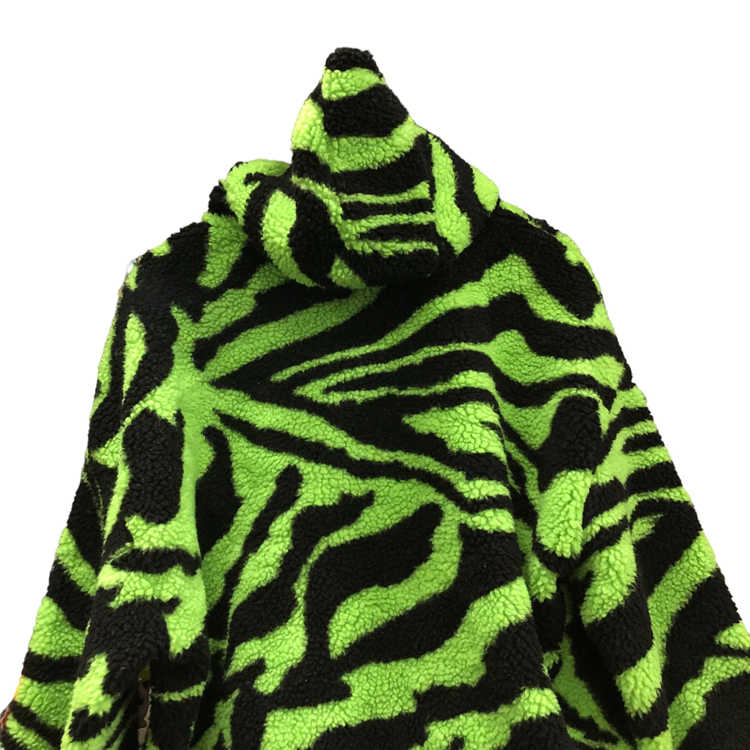 Neon Zebra Patterned Fleece Hoodie Jacket